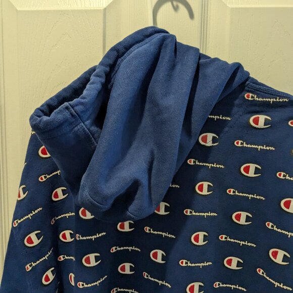 Champion Men's Reverse Weave Hoodie Sweatshirt, XL, Blue, All Over Logo Print - Picture 7 of 13